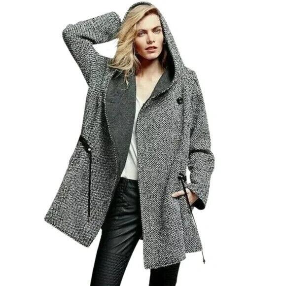 Free People Coat Womens Small Satellite Image Tweed Hooded Swing Wool Blend - Picture 1 of 12